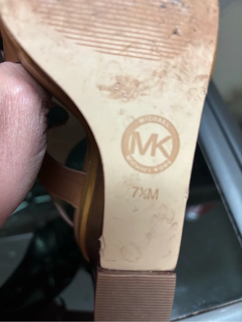 Michael Kors Tan Brown Leather Wedge Sandals